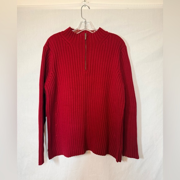 Ralph Lauren Sweaters - Ralph Lauren Ribbed Quarter‑Zip Sweater in Dark Red